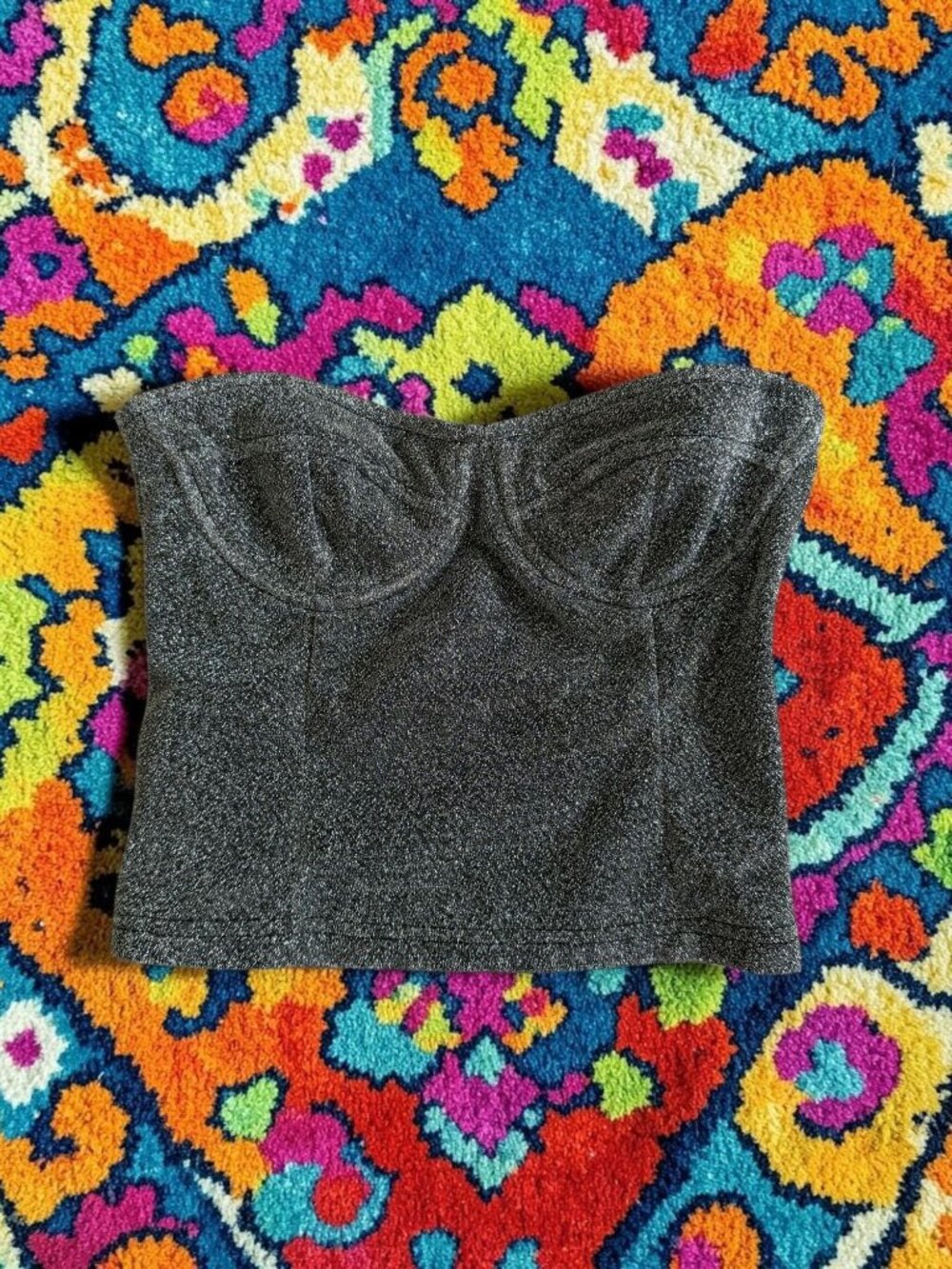 PRETTY LITTLE THING Silver Metallic Glitter Corset Top Size 2